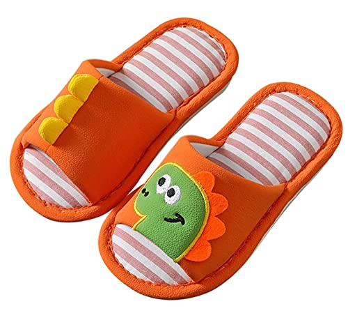 Maeau Baumwolle Hausschuhe Kinder Mädchen Jungen 24 25 Pantoffeln Warm Kleinkind Rutschfeste Hausschuhe Offene Zehen Dinosaurier Hauspantoffeln Kinder Hauslatschen Cartoon Slipper Leinen Orange Sommer von Maeau