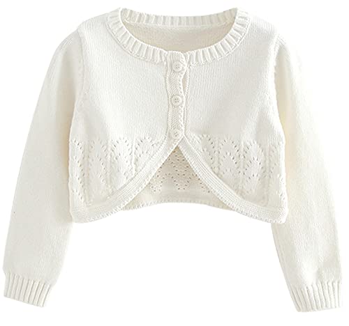 Maeau Bolero Mädchen Weiß Strickjacke Mädchen Lange Ärmel Bolero Kommunion Mädchen Weiß Bolero Jäckchen Mädchen Zum Kommunionkleid Taufkleid 120 von Maeau