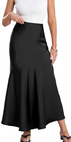 Maeau Damen Bleistiftrock Satin Hüftrock Plissiert Bodycon Rock Hohe Taille Glockenrock a Linie Satinrock Elastische Taille Halbrock Figurbetont Business Rock Partyrock S von Maeau