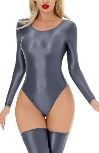 Maeau Damen Bodysuit Ölig Glanz Babydoll Nachtwäsche Transparent Playsuit Figurbetont Clubwear Trikot XL von Maeau