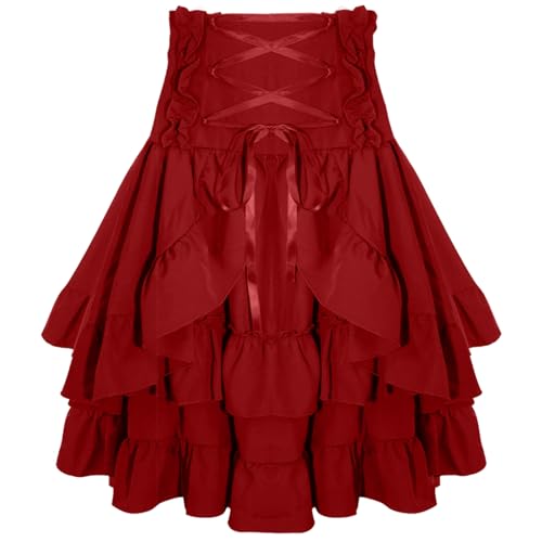 Maeau Damen Gothic Mittelalter Midirock - Vintage Stufen Steampunk Viktorianisch Röcke - Layered Kordelzug Lolita S von Maeau