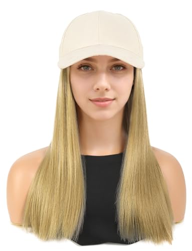 Maeau Damen Haarverlängerungen Baseball Cap mit Wig Lange Gerade Perückenhut Kunstfaser Damenperücke mit Baseballkappe Natur Haar Extension Baseball Cap von Maeau