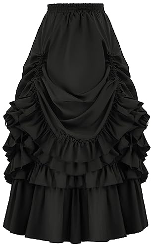 Maeau Damen Halloween Midirock Vintage Gothic Lolita Rock Spitze Steampunk Minirock Retro Mittellanger Rock Mittelalter Schnüren Karnevalsrock für Halloween Party M von Maeau