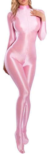 Maeau Damen Jumpsuit Einteiler Glossy Overall Langarm Figurbetont Ganzkörperanzug Clubwear M von Maeau