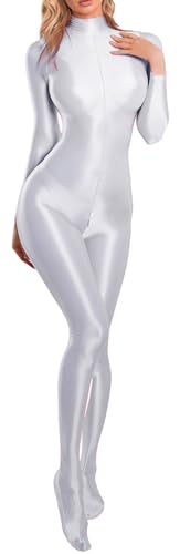 Maeau Damen Jumpsuit Einteiler Glossy Overall Langarm Figurbetont Ganzkörperanzug Clubwear M von Maeau