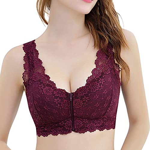 Maeau Damen Klassische BHS Spitze Bralette BH Ohne Buegel Strech Bra Gepolstert Push up Sport BH Büstenhalter Atmungsaktive Camisole Bandeau-BH-Rot-3XL von Maeau