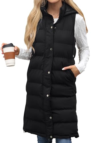 Maeau Damen Lange Winterweste Verdickter Thermo Steppweste mit Kapuze Puffer Weste Jacke XL von Maeau