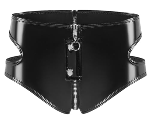 Maeau Damen Ledershort Glitzer Stretch Minishorts Aushöhlen Latex Hotpants Mini Lackleder Shorts String Sehr Kurz Lederhose EU S (Asie L) von Maeau