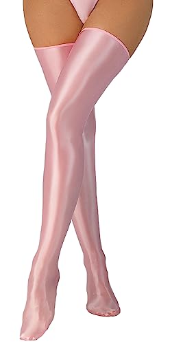 Maeau Damen Öl Glänzende Halterlose Strümpfe Sexy Glatte Overknees Strümpfe Gotik Dehnbar Strümpfe Damen Rosa Einheitsgröße Stocking von Maeau