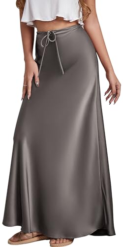 Maeau Damen Satinrock Schnürung Lange Midirock High Waist Verstellbare Umwickelt Rock Einfarbig a Linie Glockenrock Skinny Figurbetont Pencil Skirt Seide Eng Bodycon Rock M von Maeau