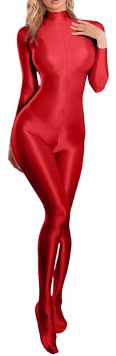 Maeau Damen Strampler Overall Ölig Glanz Glatt Bodysuit Ganzkörper Sport Jumpsuit Leotard M von Maeau