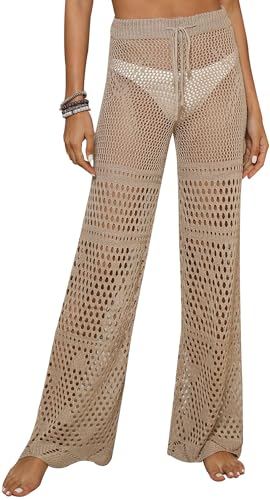 Maeau Damen Strandhosen Gehäkelte Mikro Schlaghosen Bikini Cover Up Hose Aushöhlen Flared Pants S von Maeau