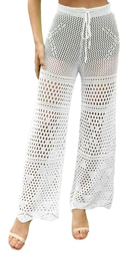 Maeau Damen Strandhosen Gehäkelte Mikro Schlaghosen Bikini Cover Up Hose Aushöhlen Flared Pants S von Maeau