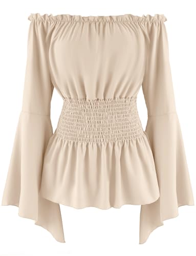 Maeau Damen Vintage Bluse Mittelalter Oberteile Tops Renaissance Rüschenbluse Trompetenärmel Retro T-Shirt XXL von Maeau