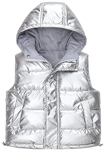 Maeau Daunenweste Kinder Mädchen Jungen Steppweste Kurz mit Kapuze Kleinkind Kapuzenweste Pufferweste Puffer Weste Outdoorweste Winter Jacke Winterjacke Ärmellos Kinderwesten Silbergrau 7 8 Jahre 150 von Maeau