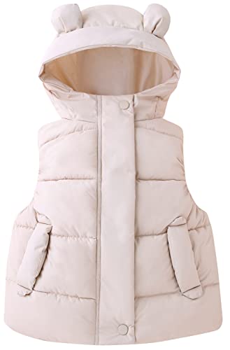 Maeau Daunenweste Kinder Mädchen Steppweste Kurz mit Kapuze Kleinkind Kapuzenweste Pufferweste Puffer Weste Ohren Outdoorweste Winter Jacke Winterjacke Ärmellos Kinderwesten Off White 6 7 Jahre 130 von Maeau
