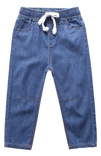 Maeau Denim Hose Kinder Unisex Jeans Hosen Dünn Atmungsaktiv Baggy Jeans y2k Elastische Taille Jeanshose Sommer Baumwolle Cargohose Mädchen Jungen Lange Hose 5-6 Jahre von Maeau