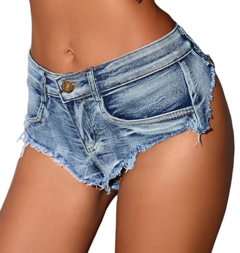 Maeau Denim Short Damen Destroyed Hotpants Stretch Kurz Jeanshose Niedrige Taille Jeans Löchshort Denim Abgeschnitten Kurze Hose Sommer Nacht Club Mini Jeans L von Maeau