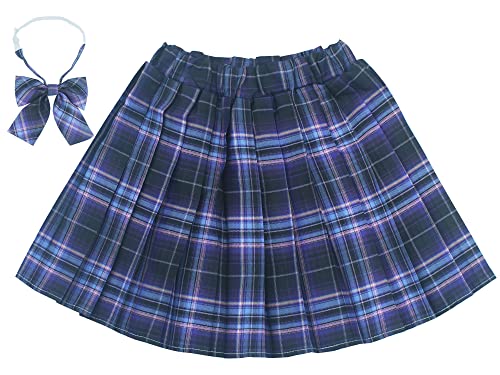 Maeau Faltenrock Kinder Mädchen Rock Kariert Kurz Gefaltete Röcke Plissee Kilt Tartan Rock Elastische Taille Schulmädchen Schuluniform Minirock Schule Tennis Skater mit Shorts Violett 11 12 Jahre 160 von Maeau