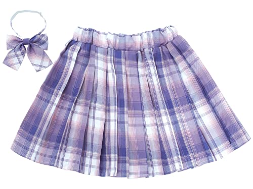 Maeau Faltenrock Kinder Mädchen Rock Kariert Kurz Gefaltete Röcke Plissee Kilt Tartan Rock Elastische Taille Schulmädchen Schuluniform Minirock Schule Tennis Skater mit Shorts Violett 11 12 Jahre 160 von Maeau