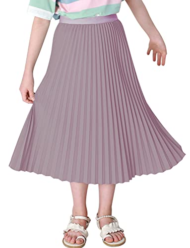 Maeau Faltenrock Lang für Mädchen Chiffon Plissee Rock Kinder Mädchen Mittellange Midi Faltenröcke 13 14 Jahre 160 Lila A Linien Röcke Elastische Hohe Taille Gefaltete Rock Sommer Frühling Strand von Maeau