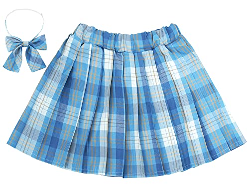 Maeau Faltenrock für Kinder Mädchen Rock Kariert Kurz Gefaltete Röcke Plissee Kilt Tartan Rock Elastische Taille Schulmädchen Schuluniform Minirock Schule Tennis Skater mit Shorts Blau 11 12 Jahre 160 von Maeau