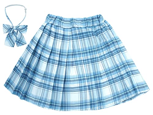 Maeau Faltenrock für Kinder Mädchen Rock Kariert Kurz Gefaltete Röcke Plissee Kilt Tartan Rock Elastische Taille Schulmädchen Schuluniform Minirock Schule Tennis Skater mit Shorts Blau 11 12 Jahre 160 von Maeau