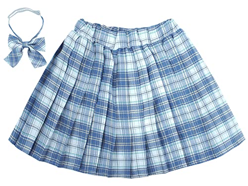 Maeau Faltenrock für Kinder Mädchen Rock Kariert Kurz Gefaltete Röcke Plissee Kilt Tartan Rock Elastische Taille Schulmädchen Schuluniform Minirock Schule Tennis Skater mit Shorts Blau 11 12 Jahre 160 von Maeau