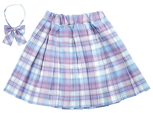 Maeau Faltenrock für Kinder Mädchen Rock Kariert Kurz Gefaltete Röcke Plissee Kilt Tartan Rock Elastische Taille Schulmädchen Schuluniform Minirock Schule Tennis Skater mit Shorts Blau 13 14 Jahre 170 von Maeau