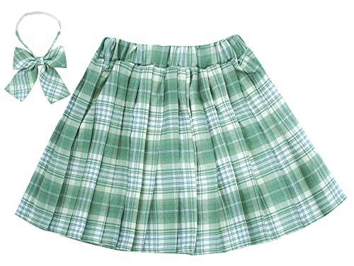 Maeau Faltenrock für Kinder Mädchen Rock Kariert Kurz Gefaltete Röcke Plissee Kilt Tartan Rock Elastische Taille Schulmädchen Schuluniform Minirock Schule Tennis Skater mit Shorts Grün 11 12 Jahre 160 von Maeau