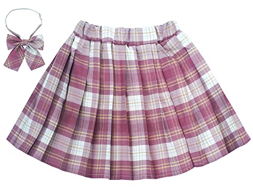 Maeau Faltenrock für Kinder Mädchen Rock Kariert Kurz Gefaltete Röcke Plissee Kilt Tartan Rock Elastische Taille Schulmädchen Schuluniform Minirock Schule Tennis Skater mit Shorts Rosa 11 12 Jahre 160 von Maeau