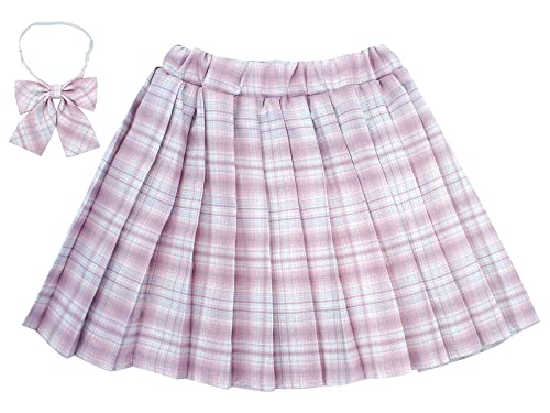 Maeau Faltenrock für Kinder Mädchen Rock Kariert Kurz Gefaltete Röcke Plissee Kilt Tartan Rock Elastische Taille Schulmädchen Schuluniform Minirock Schule Tennis Skater mit Shorts Rosa 13 14 Jahre 170 von Maeau