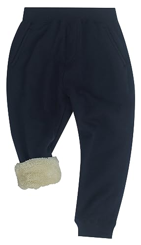 Maeau Fleece Hose Kinder Jungen Mädchen Jogginghose Gefüttert 4 5 Jahre 110 Sweathose Baumwolle Warme Hosen Thermo Dicke Winter Kleinkind Marineblauz Sporthose mit Taschen Jogger Pants Freizeithose von Maeau