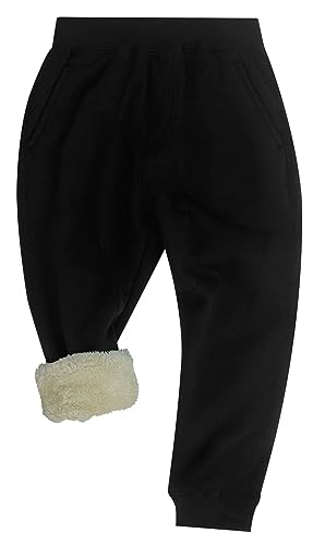 Maeau Fleece Hose Kinder Jungen Mädchen Jogginghose Gefüttert 6 7 Jahre 120 Sweathose Baumwolle Warme Hosen Thermo Dicke Winter Kleinkind Schwarz Sporthose mit Taschen Jogger Pants Freizeithose Herbst von Maeau