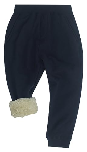 Maeau Fleece Hose Kinder Jungen Mädchen Jogginghose Gefüttert 8 9 Jahre 140 Sweathose Baumwolle Warme Hosen Thermo Dicke Winter Kleinkind Marineblauz Sporthose mit Taschen Jogger Pants Freizeithose von Maeau