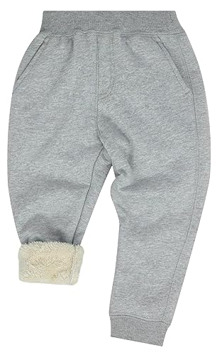 Maeau Fleecehose Kinder Jungen Mädchen Jogginghose Gefüttert 3 4 Jahre 100 Sweathose Baumwolle Warme Hosen Thermo Dicke Winter Kleinkind Hellgrau Sporthose mit Taschen Jogger Pants Freizeithose Herbst von Maeau