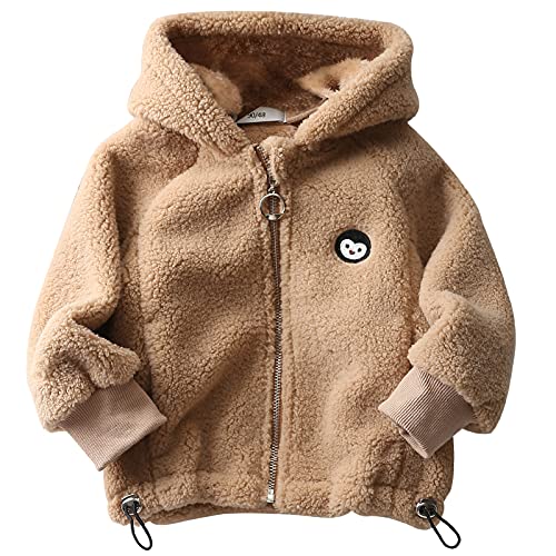 Maeau Fleecejacke Kinder Kapuzen Fleecejacke Jungen Mädchen Kapuzenjacke Lange Ärmel Kinder Outdoorjacke Winter Warme Khaki 110 von Maeau