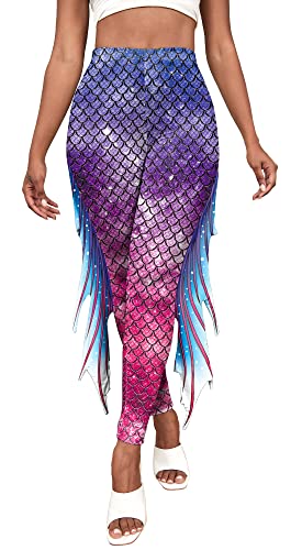 Maeau - Frauen Leggings, 3D Mädchen-Scale-Print Damen Hüfthose, Höhe Taille Fischschuppen Strumpfhosen, elastische Taillen Hose für den Alltag Halloween Rollenspiel Party von Maeau