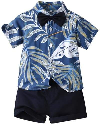 Maeau Hawaii Anzug Kinder Jungen Bekleidung Set Sommer 3 Stücke Freizeit Suit Kleinkinder Kurzarm T-Shirts Bedruckt Einreihig Hemd Baby Strand Shorts Tasche Kurze Hose Gentleman Schleife 70 6-12 M von Maeau