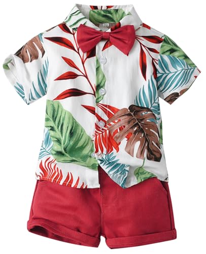 Maeau Hawaii Hemd Kinder Jungen Strandhemd 3 Stücke Baby Sommer Set Kurzarm Stehkragen Blusenshirt Kleinkinder Tasche Shorts Strand Kurze Hose Neugeborene Bedruckt T-Shirts mit Kinder Fliege 110 3-4 J von Maeau