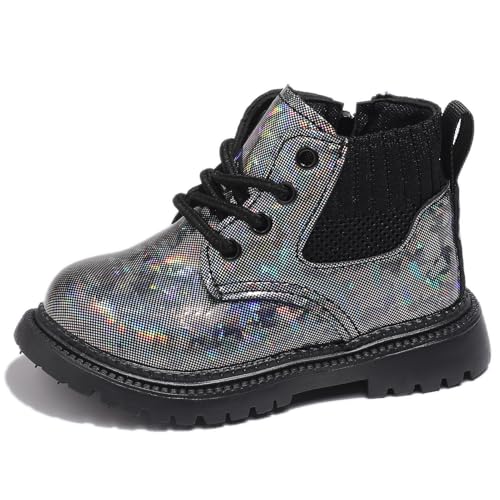 Maeau Herbst Stiefel Kinder Jungen Mädchen Schnürstiefeletten Boots Wasserdicht Kleinkind Lackstiefel 26 Schnürstiefel Schwarz Stiefeletten Glitzer Pailletten Glänzend Winter Schuhe Lederstiefel von Maeau
