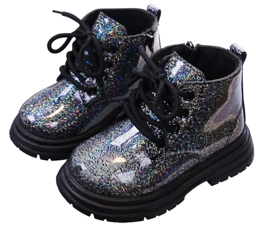 Maeau Herbst Stiefel Kinder Mädchen Jungen Schnürstiefeletten Boots Wasserdicht Kleinkind Lackstiefel 25 Schnürstiefel Schwarz Stiefeletten Glitzer Pailletten Glänzend Winter Schuhe Lederstiefel von Maeau