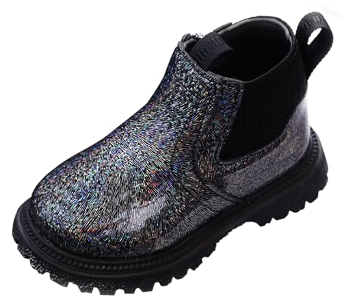 Maeau Herbst Stiefel Kinder Mädchen Lederstiefel Jungen Boots Wasserdicht Kleinkind Lackstiefel 25 Schwarz Kurze Stiefel mit mit Reißverschluss Stiefeletten Glitzer Frühling Schuhe Pailletten Glänzend von Maeau