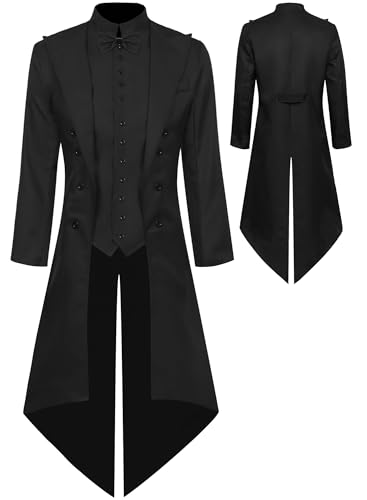 Maeau Herren Steampunk-Jacke, Renaissance-Mantel, Mittelalter-Gothic-Jacke, Frack, viktorianisch, Schwarz, Größe XL Maeau Herren Steampunk-Jacke, Renaissance-Mantel, Mittelalter-Gothic-Jacke, Frack, viktorianisch, Schwarz, Größe XL von Maeau