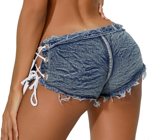 Maeau Hotpants Damen Denim Shorts Kurz Löchern Jeanshose Niedrige Taille Röhrenshorts Stretch Sommer Mini Jeans Ausgefranste Denim Short für Nacht Club Party S von Maeau