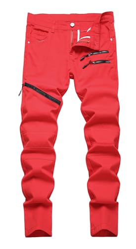 Maeau Jeans Jungen 11 12 Jahre Denim Hose Gerades Bein Jeanshose Kinder Jungen Jeans Distressed Skinny Slim Fit Cargo Jeans Stretch Rot Jeans Straight Leg Regular Fit Baumwoll Freizeithose Retro von Maeau