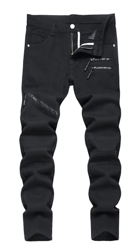 Maeau Jeans Jungen 15 16 Jahre Denim Hose Gerades Bein Jeanshose Kinder Jungen Jeans Distressed Skinny Slim Fit Cargo Jeans Stretch Schwarz Jeans Straight Leg Regular Fit Baumwoll Freizeithose Retro von Maeau