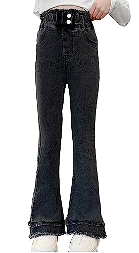 Maeau Jeanshosen Mädchen 70er Retro Schlaghose Mädchen Y2K Skinny Flared Pants Stretch Casual Flared Pants Geschlitztes Glockenhose Hoher Taille Bell Bottoms Bodenlanges Bootcut Hose 140 von Maeau