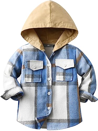 Maeau Karierte Hemd Jungen Stehtkragen Langarm Karohemd Jungen Plaid Jacke Button-Down Blau Kindermantel Schottenkaro Kinder Bluse für Frühling und Herbst 110 von Maeau