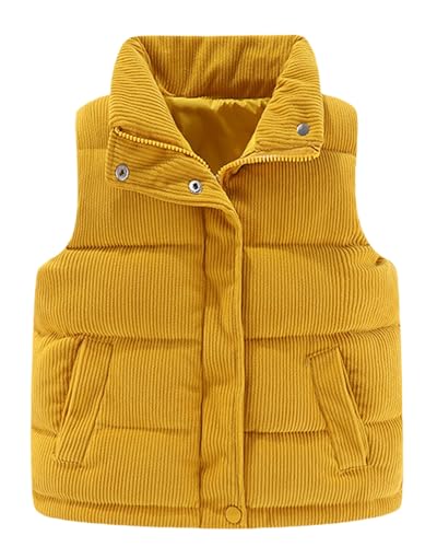 Maeau Kinder Cordweste Winter Mädchen Steppweste Gepolstert Warm Winterweste Herbst Frühling Pufferweste Stehkragen Reißverschluss Übergangsweste mit Taschen 140-146 von Maeau
